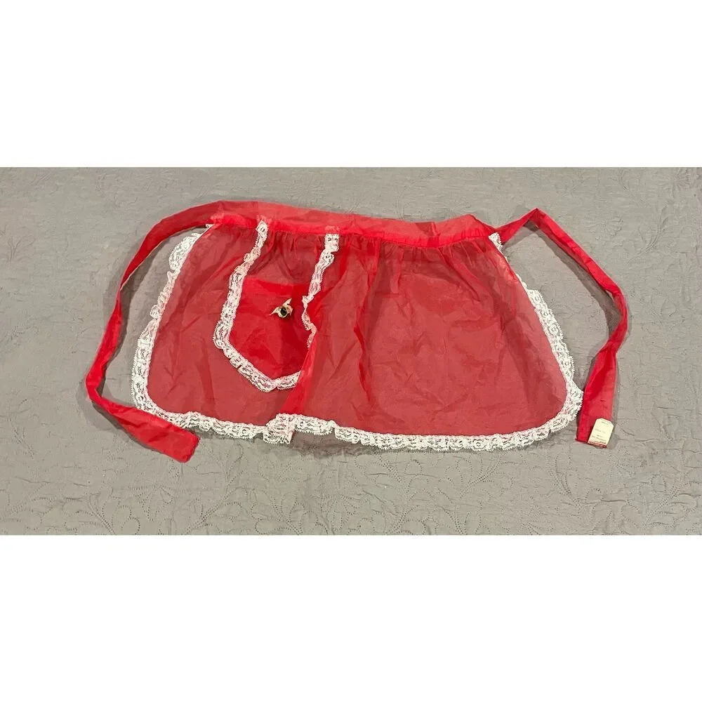 Vintage Red Sheer Half Apron Christmas